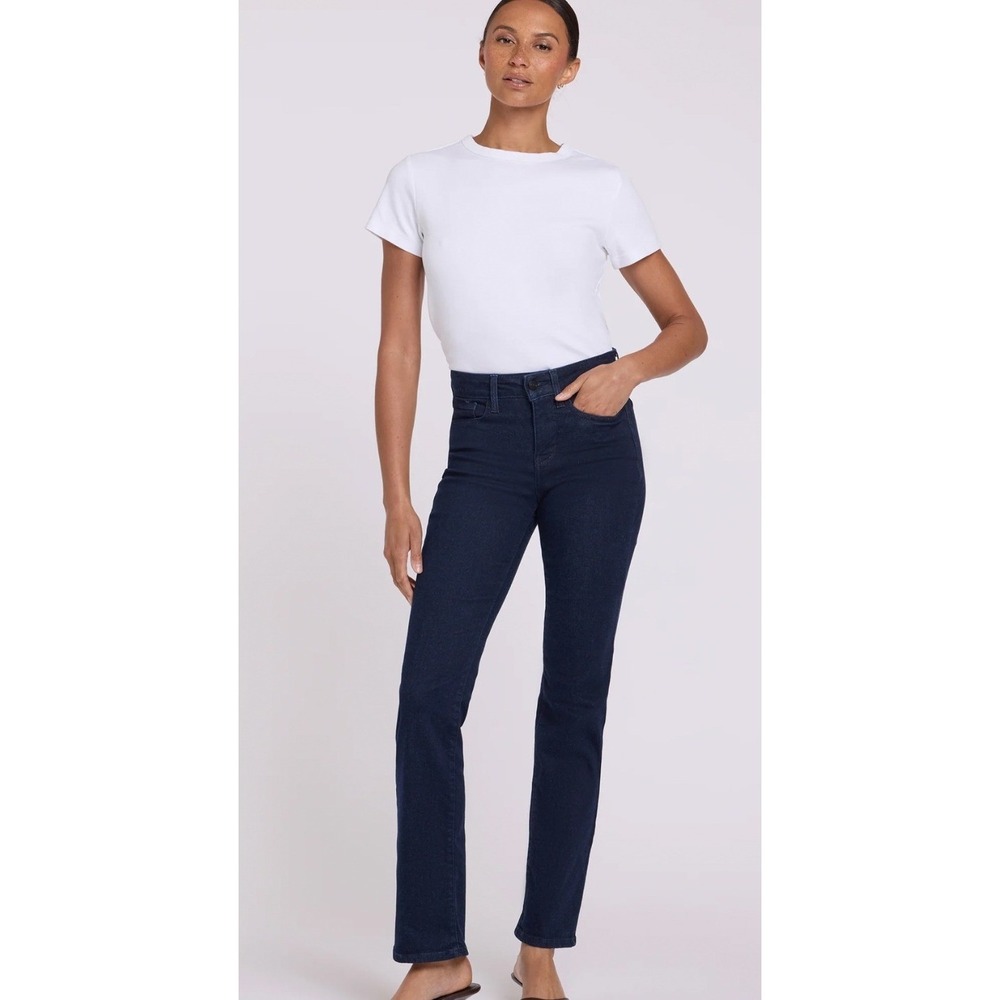 NYDJ Marilyn Straight Jeans Womens 12 Dark Indigo New Lift Tuck Technology